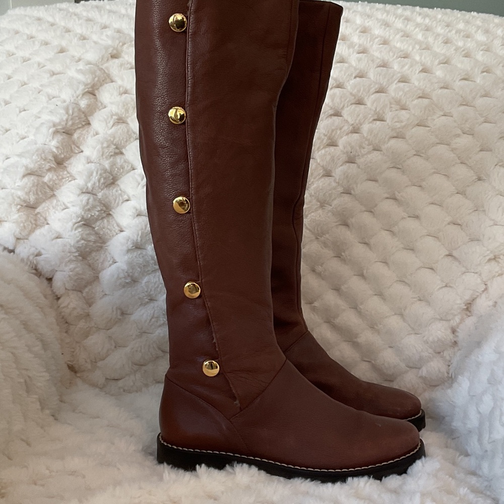 Michael Kors Brown Over the Knee Boots with Gold Buttons